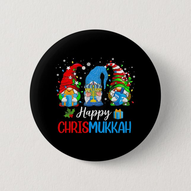Happy Chrismukkah Gnomes Merry Christmas and 6 Cm Round Badge (Front)