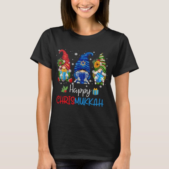 Happy Chrismukkah Hanukkah Christmas Jewish Gnomes T-Shirt (Front)