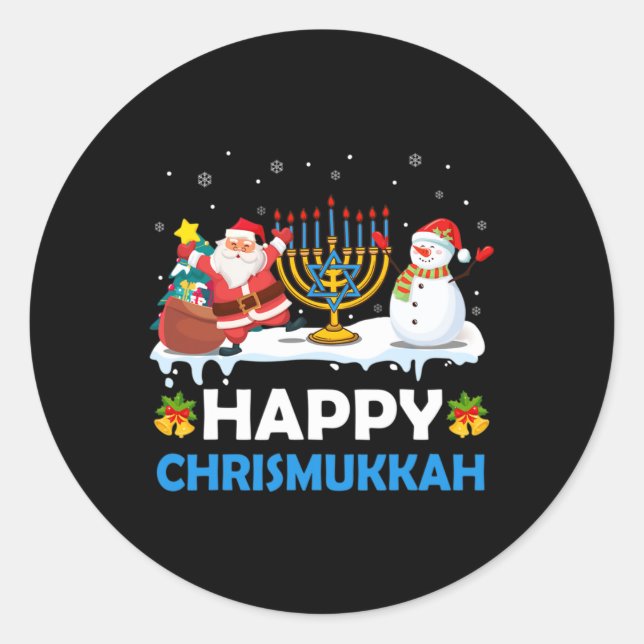 Happy Chrismukkah Hanukkah Fun Merry Christmas Jew Classic Round Sticker (Front)