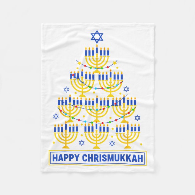Happy Chrismukkah Hanukkah Light Tree Jewish Holid Fleece Blanket (Front)