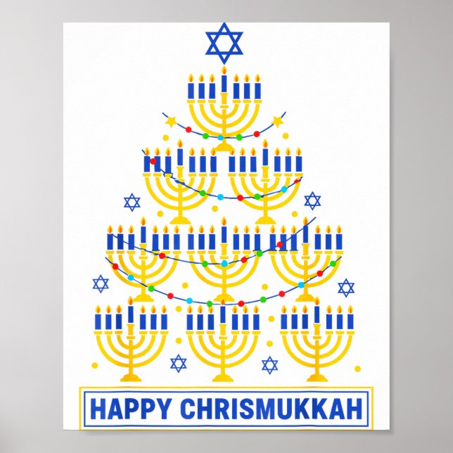 Happy Chrismukkah Hanukkah Light Tree Jewish Holid Poster (Front)