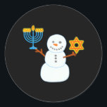 Happy Chrismukkah Hanukkah Snowman Menorah David Classic Round Sticker<br><div class="desc">Happy Chrismukkah Hanukkah Snowman Menorah David</div>