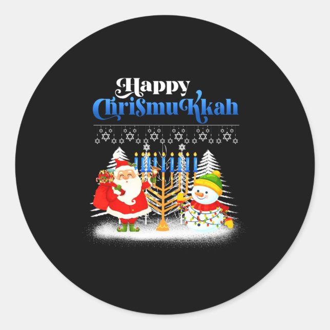 Happy Chrismukkah Jewish Christmas Hanukkah  Classic Round Sticker (Front)