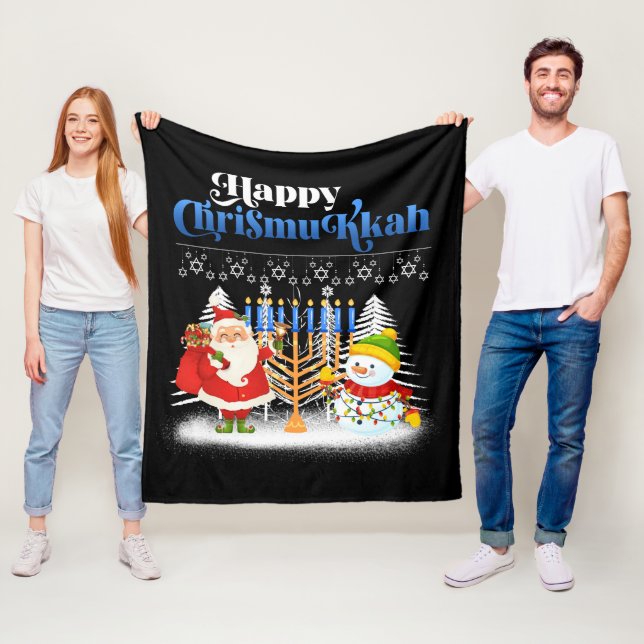 Happy Chrismukkah Jewish Christmas Hanukkah Fleece Blanket (In Situ)