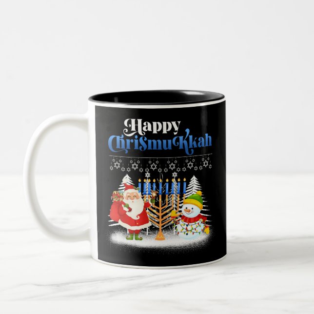 Happy Chrismukkah Jewish Christmas Hanukkah Two-Tone Coffee Mug (Left)
