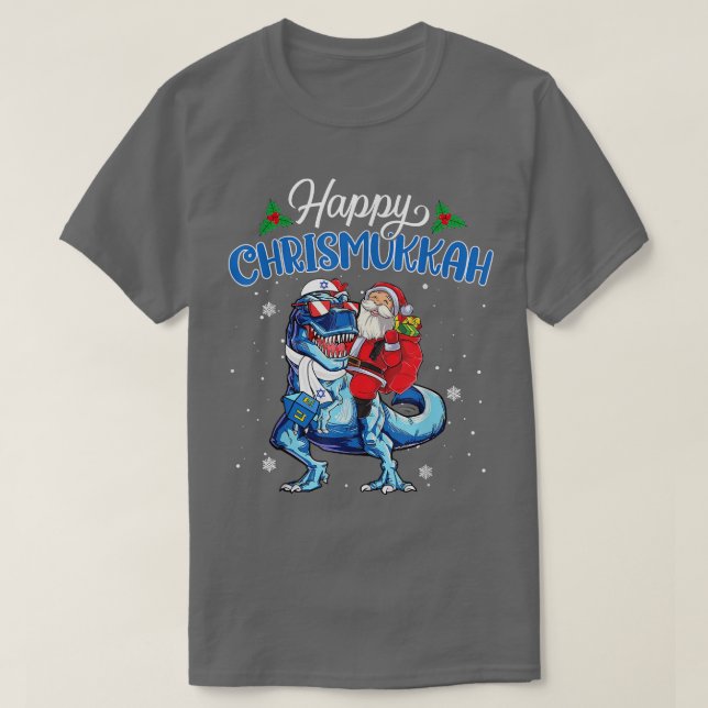 Happy Chrismukkah  Jewish Xmas Hanukkah T Re Dinos T-Shirt (Design Front)