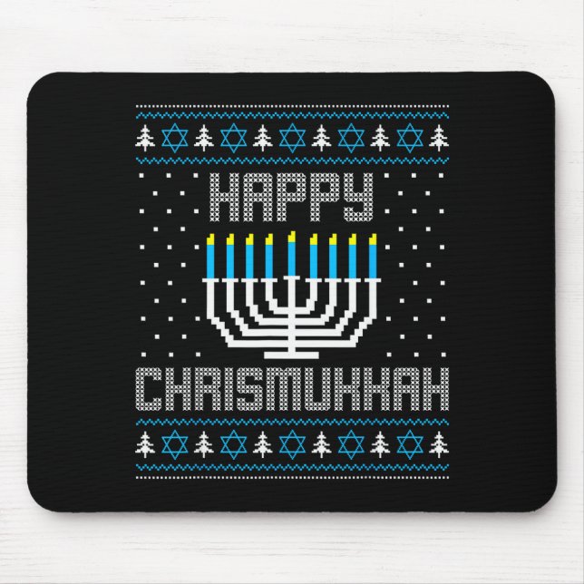 Happy Chrismukkah Menorah Ugly Sweater Christmas H Mouse Pad (Front)