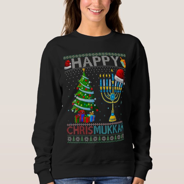 Happy Chrismukkah Santa Hat Christmas Hanukkah Paj Sweatshirt (Front)