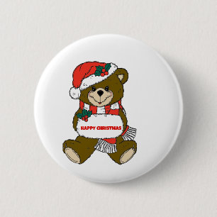 Happy Christmas Bear 6 Cm Round Badge