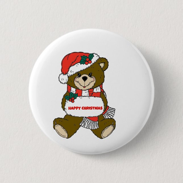 Happy Christmas Bear 6 Cm Round Badge (Front)