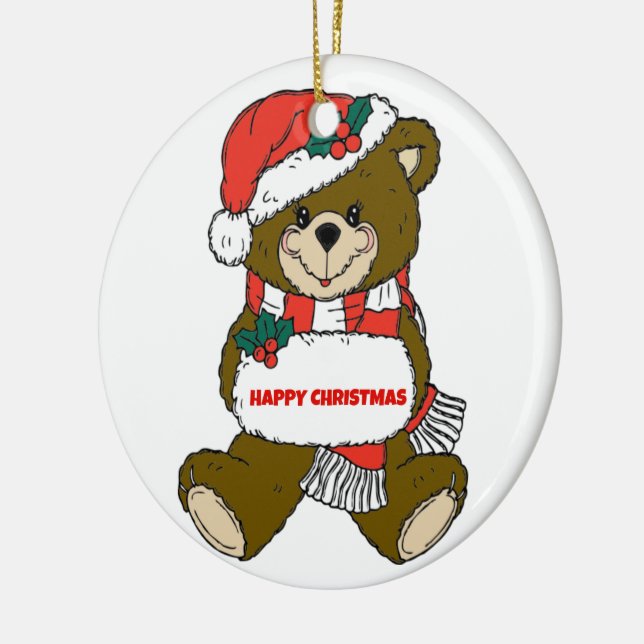 Happy Christmas Bear Ceramic Tree Decoration (Left)