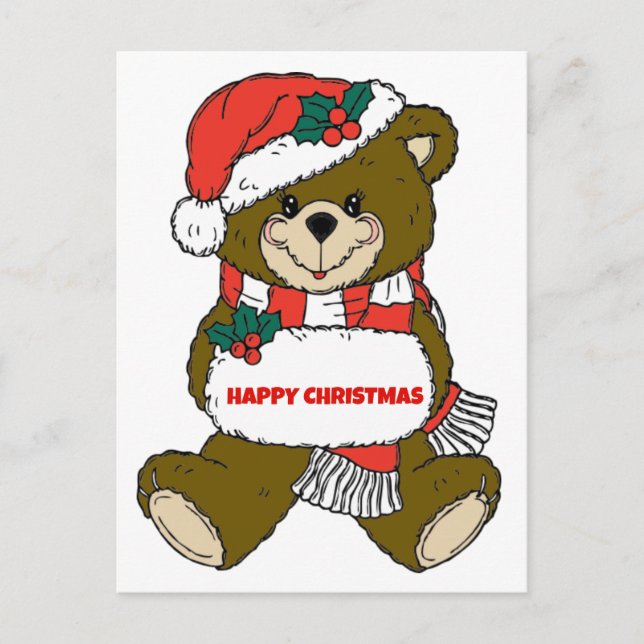 Happy Christmas Bear Holiday Postcard (Front)