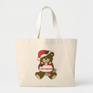 Happy Christmas Bear Large Tote Bag