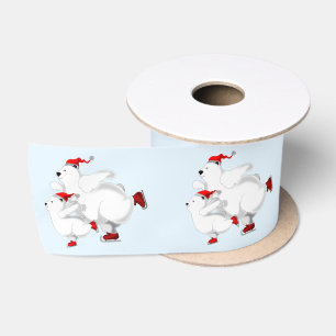 Happy Christmas Bears Family - Cute - Drawing Satin Ribbon