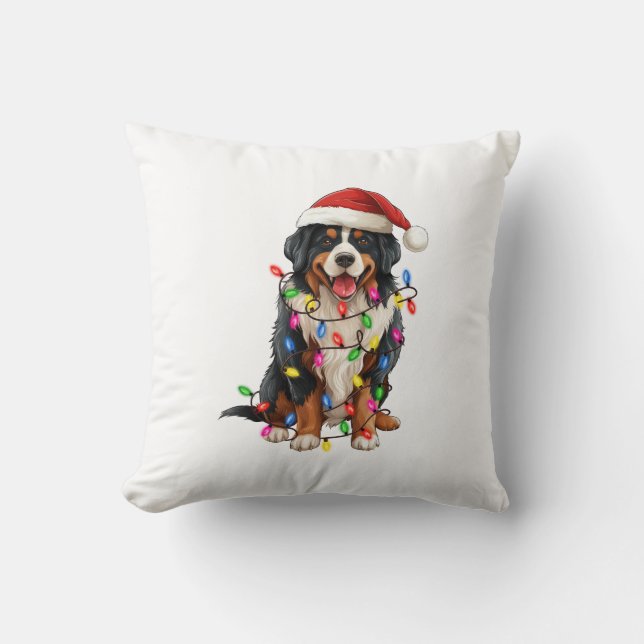 Happy Christmas Bernese Mountain Dog Santa Hat Cushion (Front)