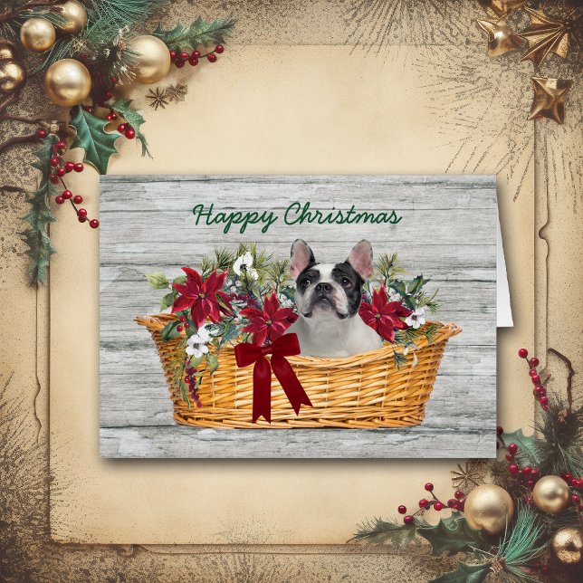 Happy Christmas Boston Terrier Dog in Basket (Creator Uploaded)