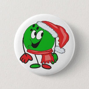 Happy christmas bowling ball wearing a santa cap 6 cm round badge