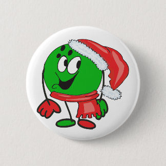 Happy christmas bowling ball wearing a santa cap 6 cm round badge
