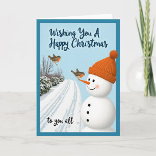 Happy Christmas Card Snowman Bird Winter Scene