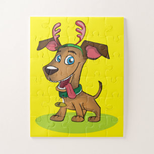 Happy Christmas Cartoon Dog Jigsaw Puzzle