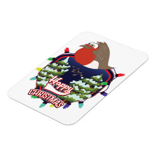 Happy Christmas cartoon Robin logo Magnet