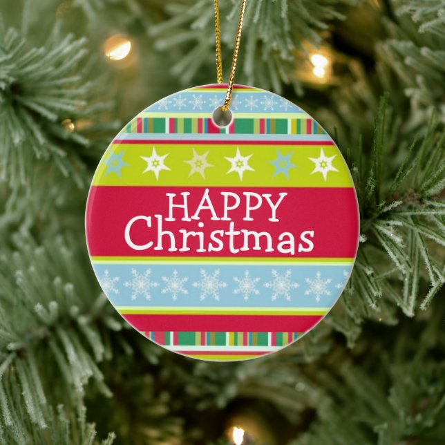 Happy Christmas colourful add your photo Ceramic Tree Decoration (Tree)