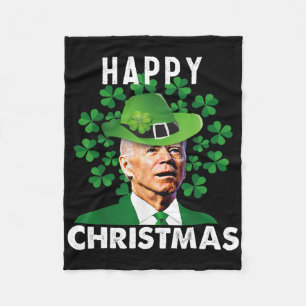 Happy Christmas Confused Funny Joe Biden St Patric Fleece Blanket