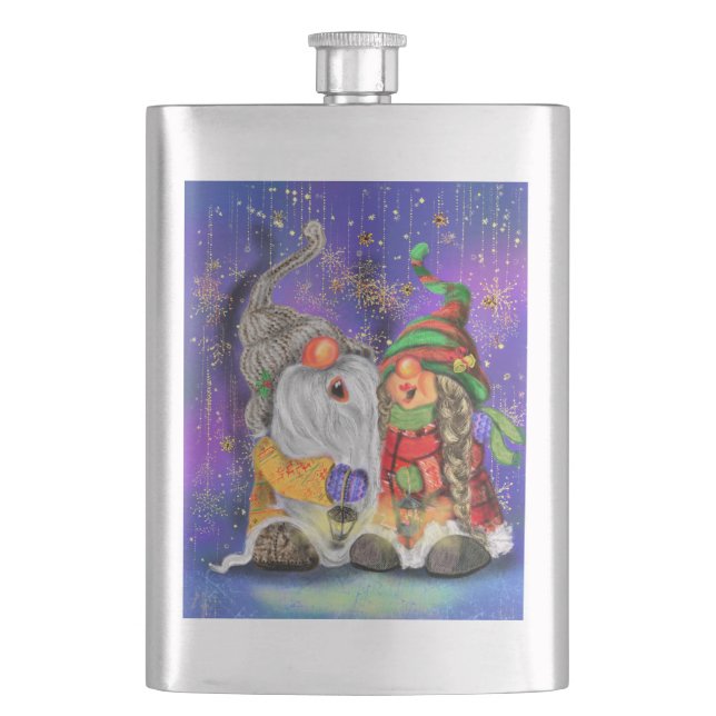 Happy Christmas Couple Gnomes Flask (Front)