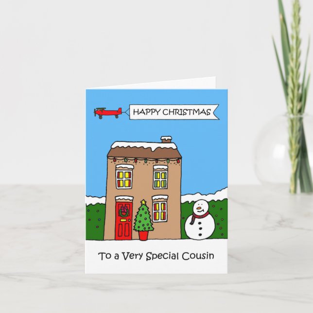 Happy Christmas Cousin Festive House Card (Front)