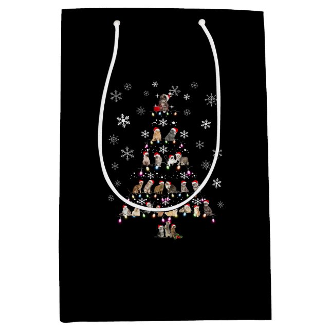 Happy Christmas | Cute Cat Christmas Tree Medium Gift Bag (Front)