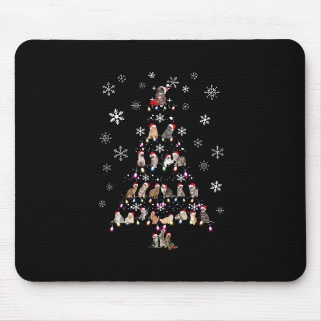 Happy Christmas | Cute Cat Christmas Tree Mouse Pad (Front)