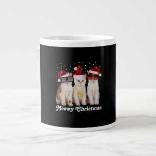Happy Christmas Cute Cat With Santa Claus Large Coffee Mug