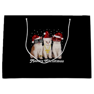 Happy Christmas   Cute Cat With Santa Claus Large Gift Bag
