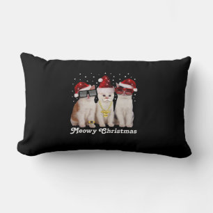 Happy Christmas Cute Cat With Santa Claus Lumbar Cushion
