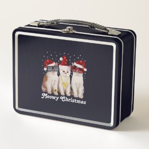 Happy Christmas Cute Cat With Santa Claus Metal Lunch Box