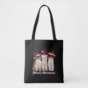 Happy Christmas Cute Cat With Santa Claus Tote Bag