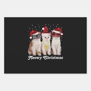 Happy Christmas Cute Cat With Santa Claus Wrapping Paper Sheet