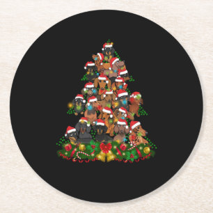 Happy Christmas Cute Dog Christmas Tree Lights Round Paper Coaster