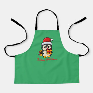 Happy Christmas - cute penguin and gifts Apron