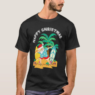Happy Christmas Dabbing Santa Surf Board On Tropic T-Shirt