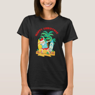 Happy Christmas Dabbing Santa Surf Board On Tropic T-Shirt