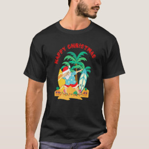 Happy Christmas Dabbing Santa Surf Board On Tropic T-Shirt