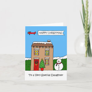 Happy Christmas Daughter Festive Cute House Card