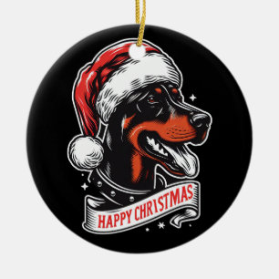 Happy Christmas - Dobermann Santa Hat Funny Dog Ceramic Tree Decoration