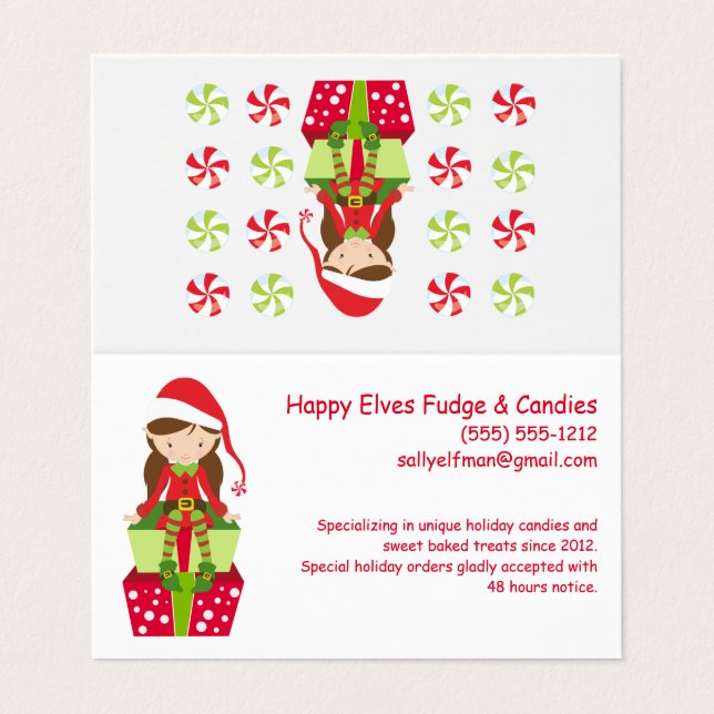 Happy Christmas Elf Customisable Small Holiday  Business Card (Outside Unfolded)