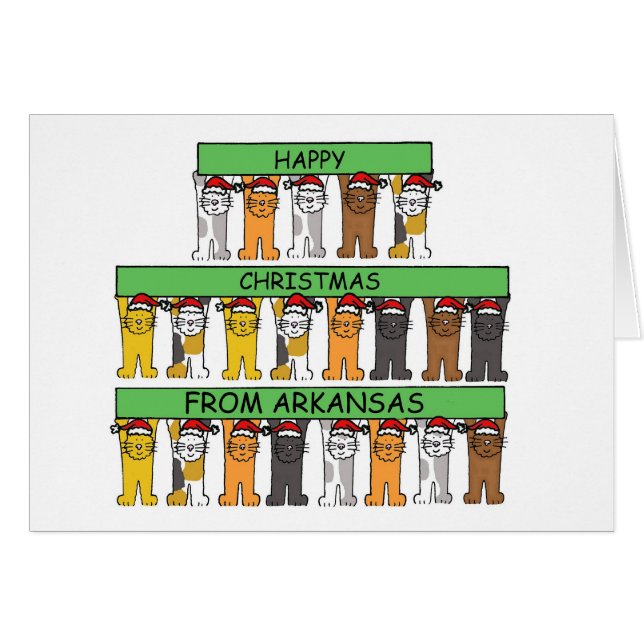 Happy Christmas from Arkansas Cats in Santa Hats (Front Horizontal)