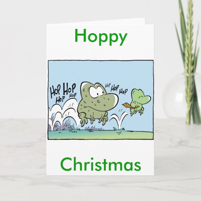 Happy Christmas Funny Frog Cartoon Card (Front)