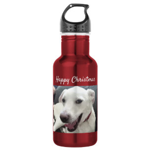 Happy Christmas Funny Smiling Dog Red Holiday 532 Ml Water Bottle