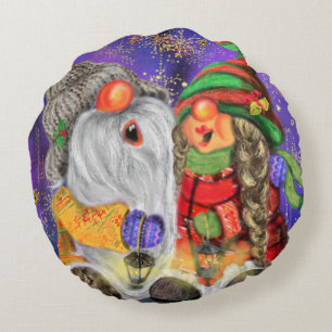 Happy Christmas Gnomes Round Pillow