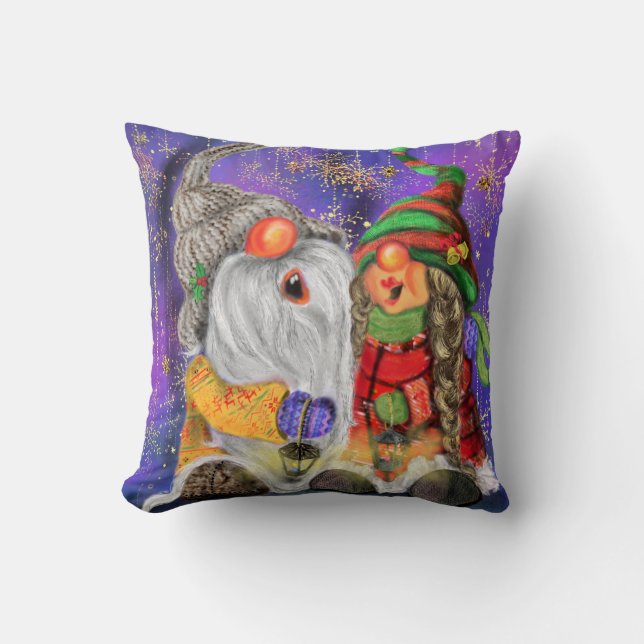 Happy Christmas Gnomes Throw Pillow (Front)